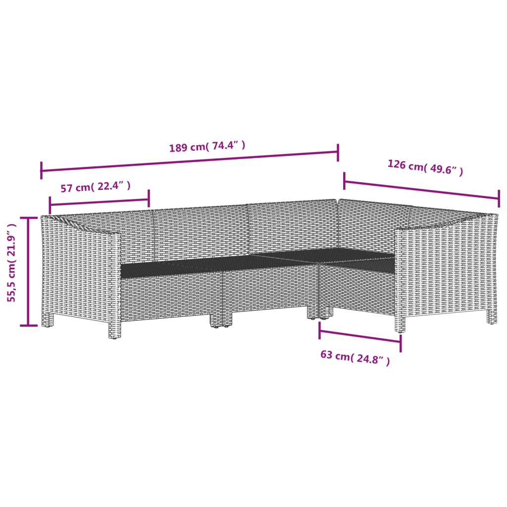 5-delige Loungeset met kussens poly rattan grijs