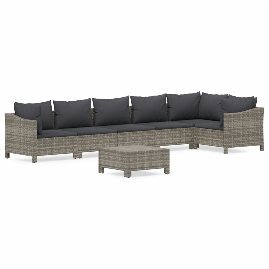 5-delige Loungeset met kussens poly rattan grijs