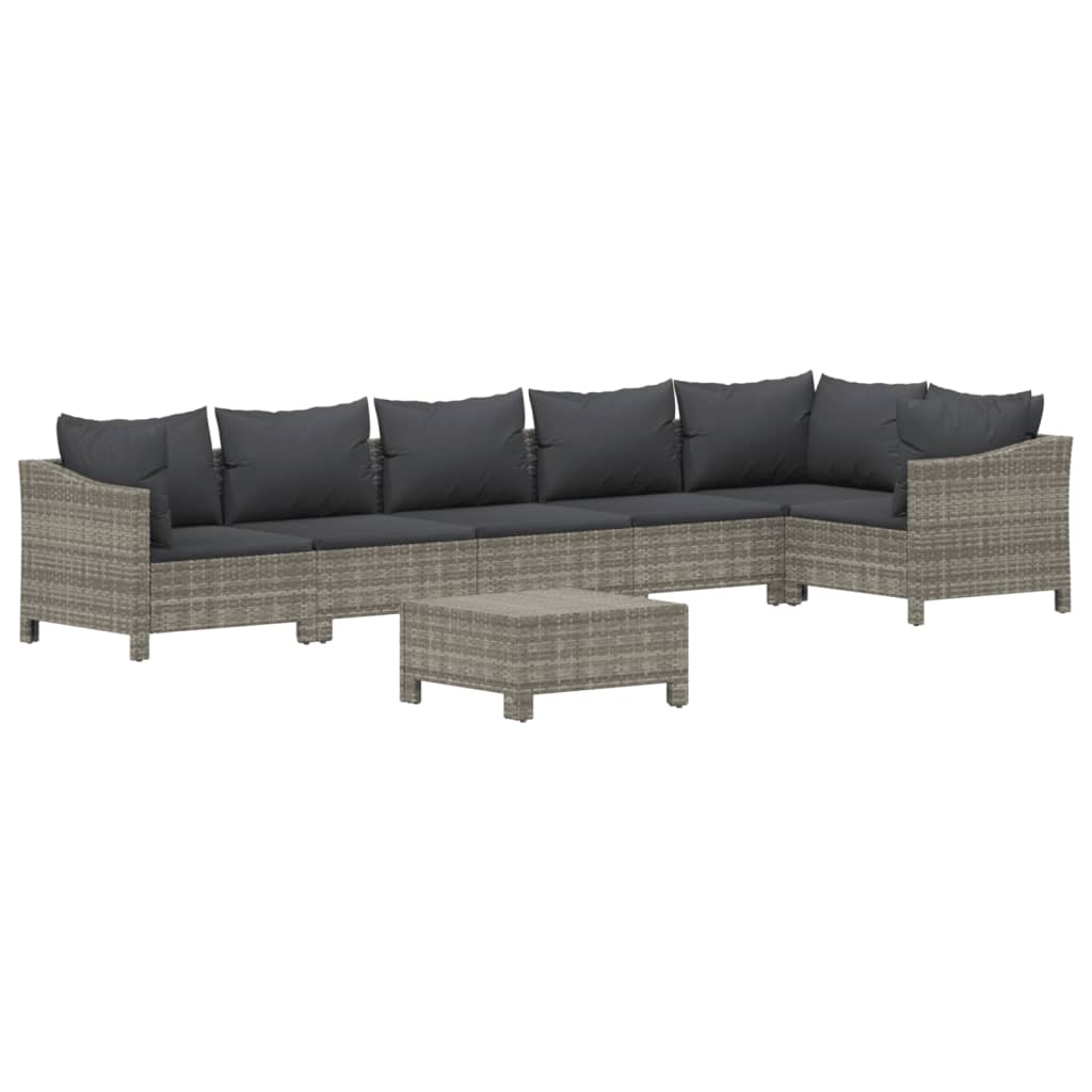 5-delige Loungeset met kussens poly rattan grijs