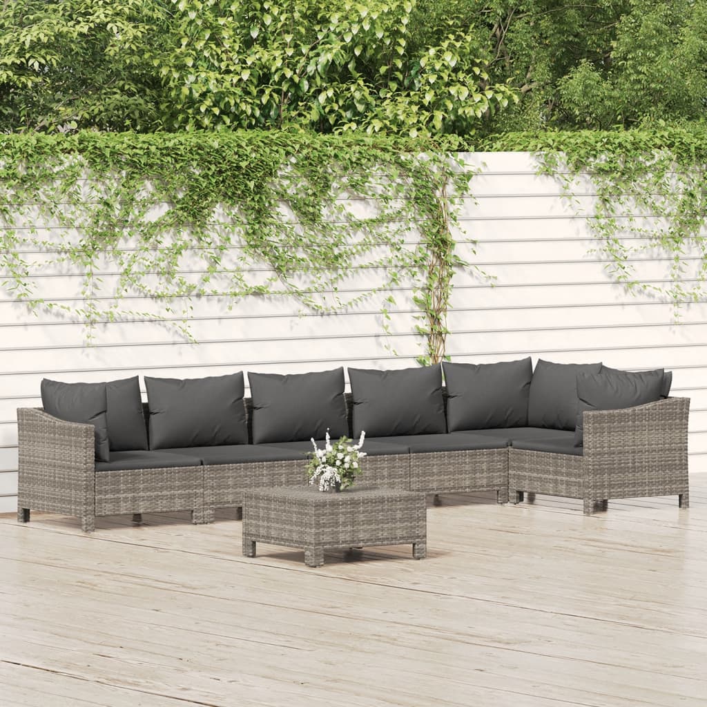 5-delige Loungeset met kussens poly rattan grijs