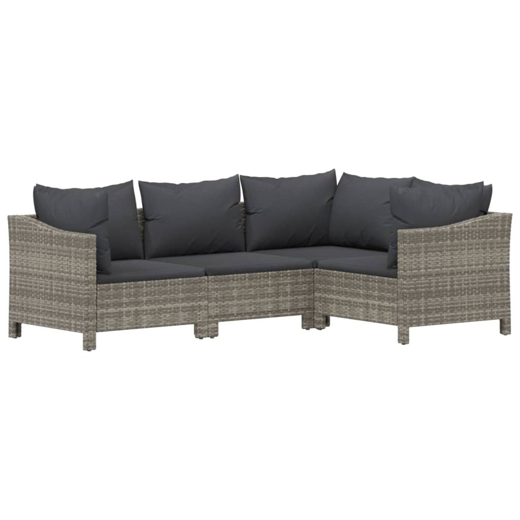 6-delige Loungeset met kussens poly rattan grijs