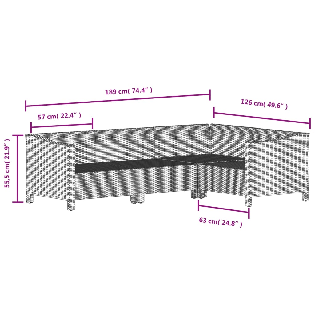 6-delige Loungeset met kussens poly rattan grijs