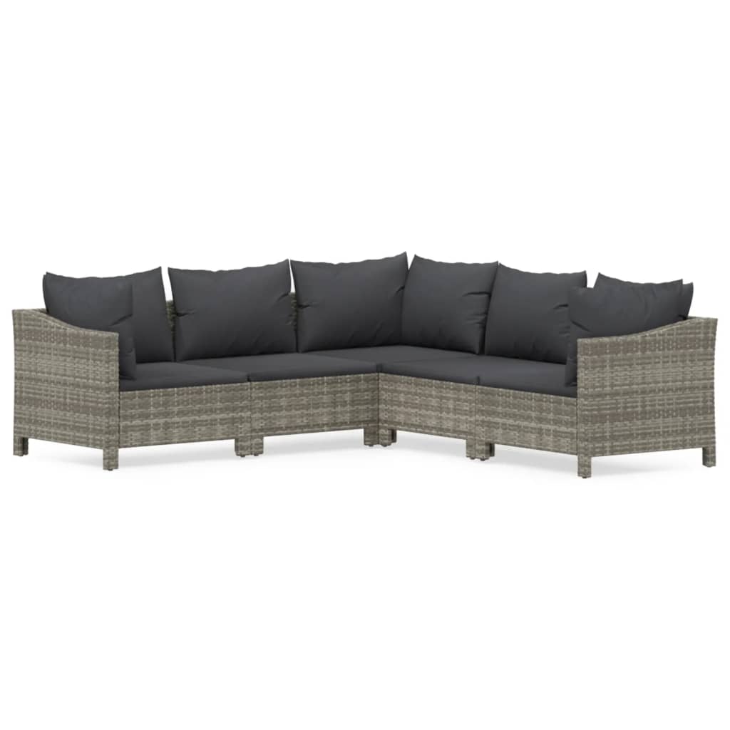 6-delige Loungeset met kussens poly rattan grijs