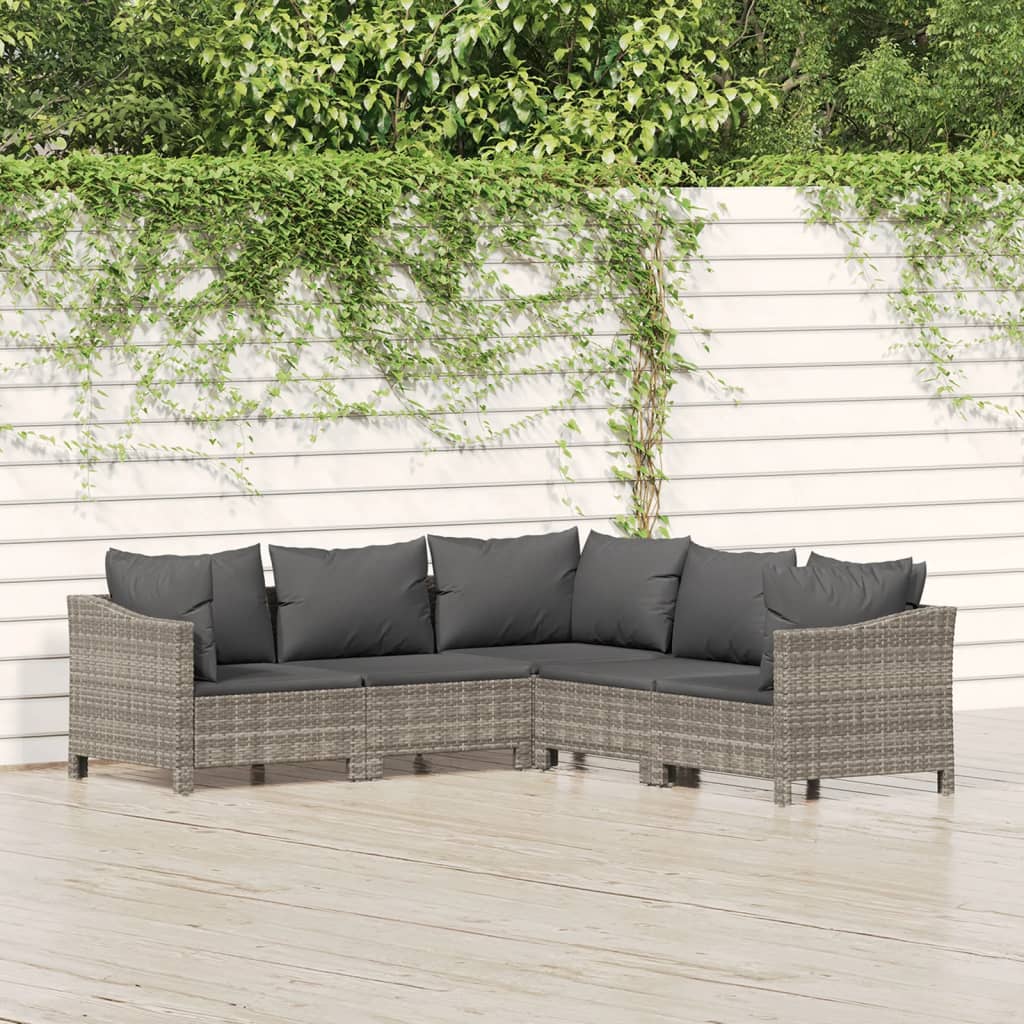 6-delige Loungeset met kussens poly rattan grijs