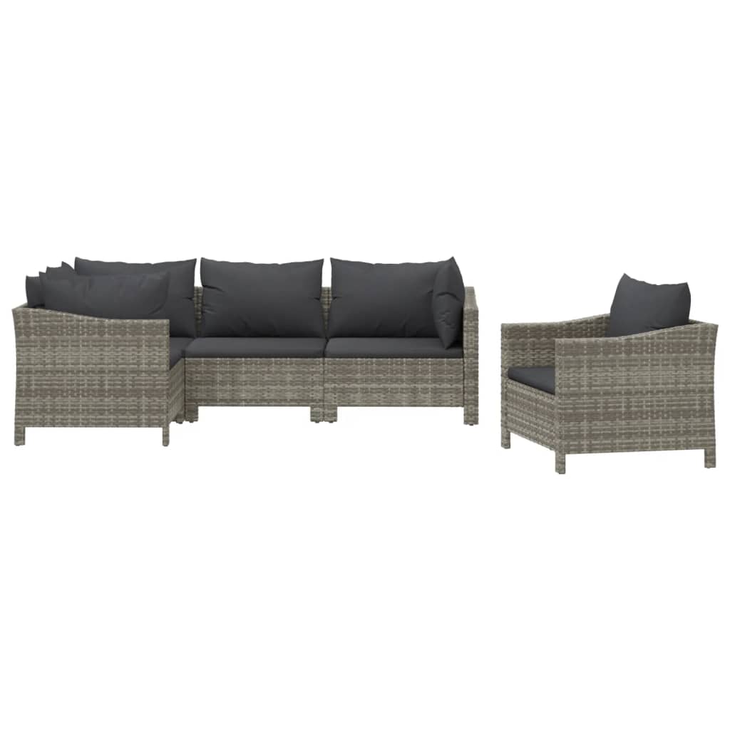 5-delige Loungeset met kussens poly rattan grijs