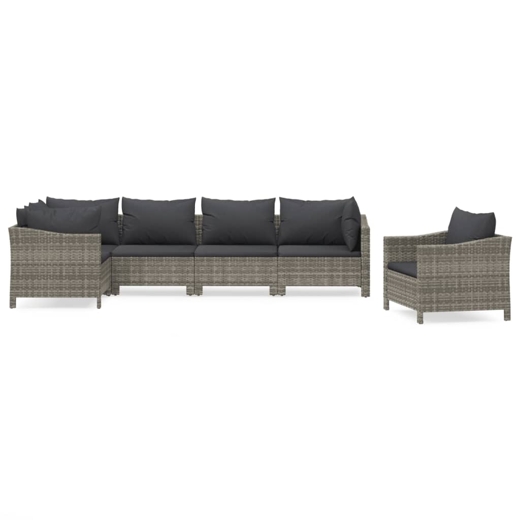 5-delige Loungeset met kussens poly rattan grijs