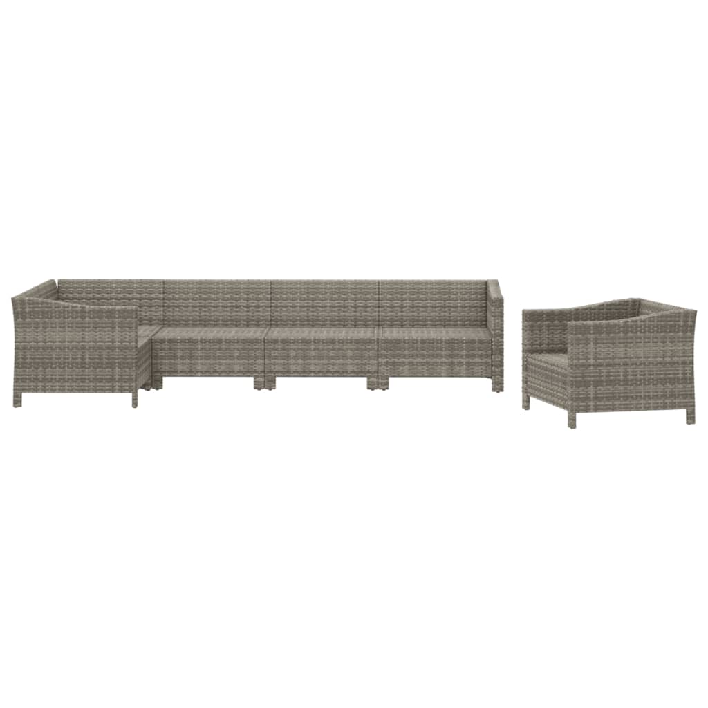 5-delige Loungeset met kussens poly rattan grijs