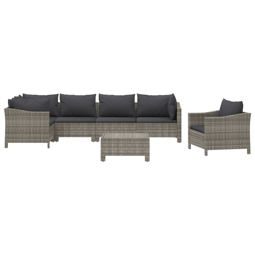 5-delige Loungeset met kussens poly rattan grijs