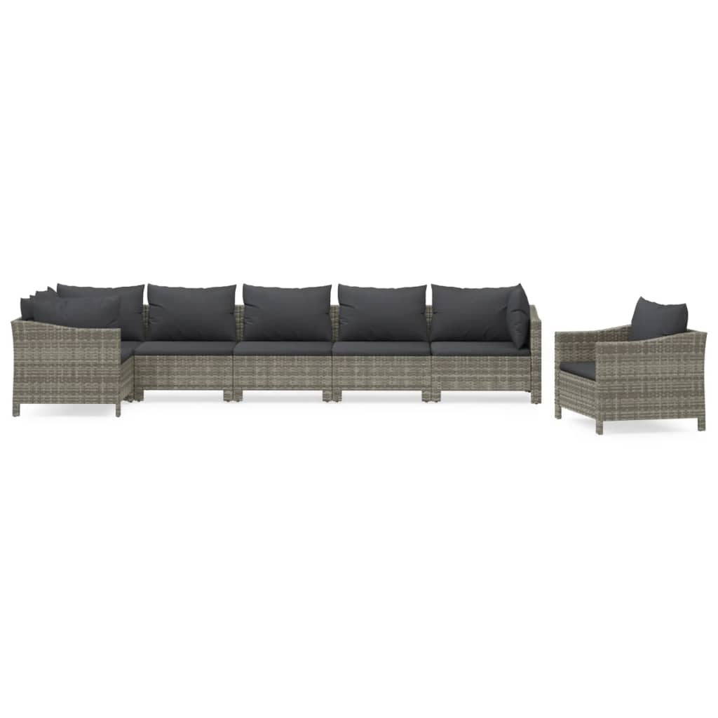 5-delige Loungeset met kussens poly rattan grijs