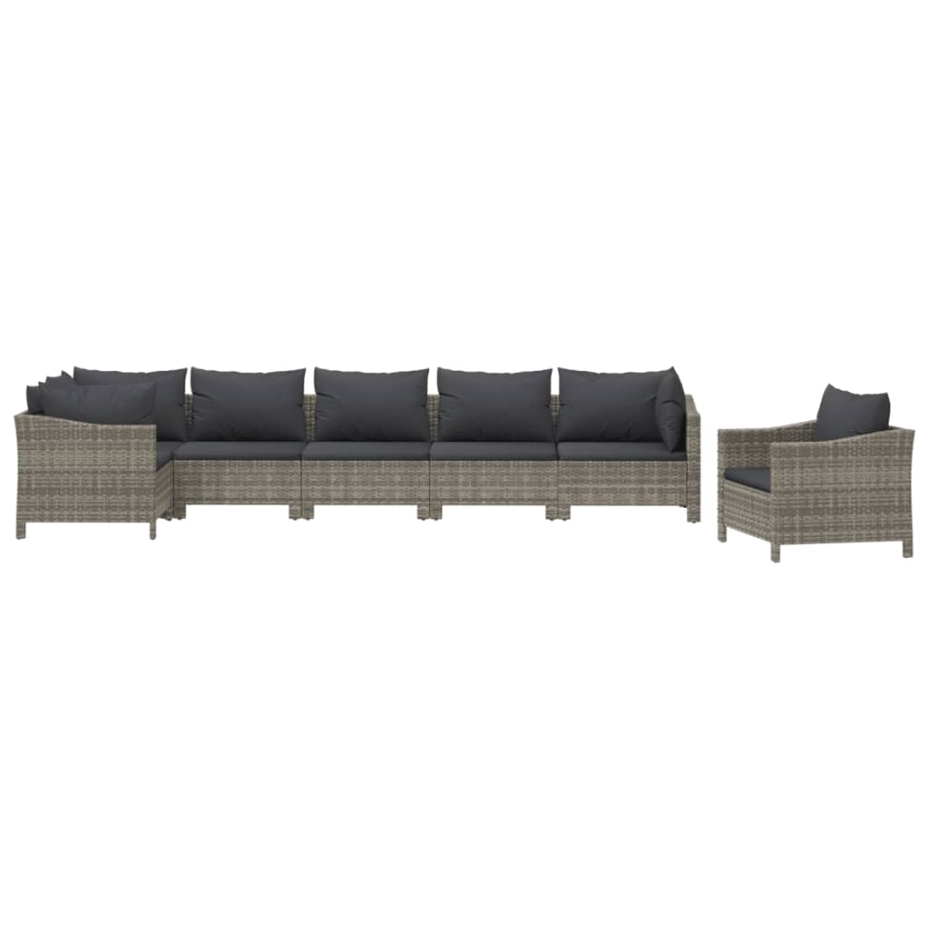 5-delige Loungeset met kussens poly rattan grijs