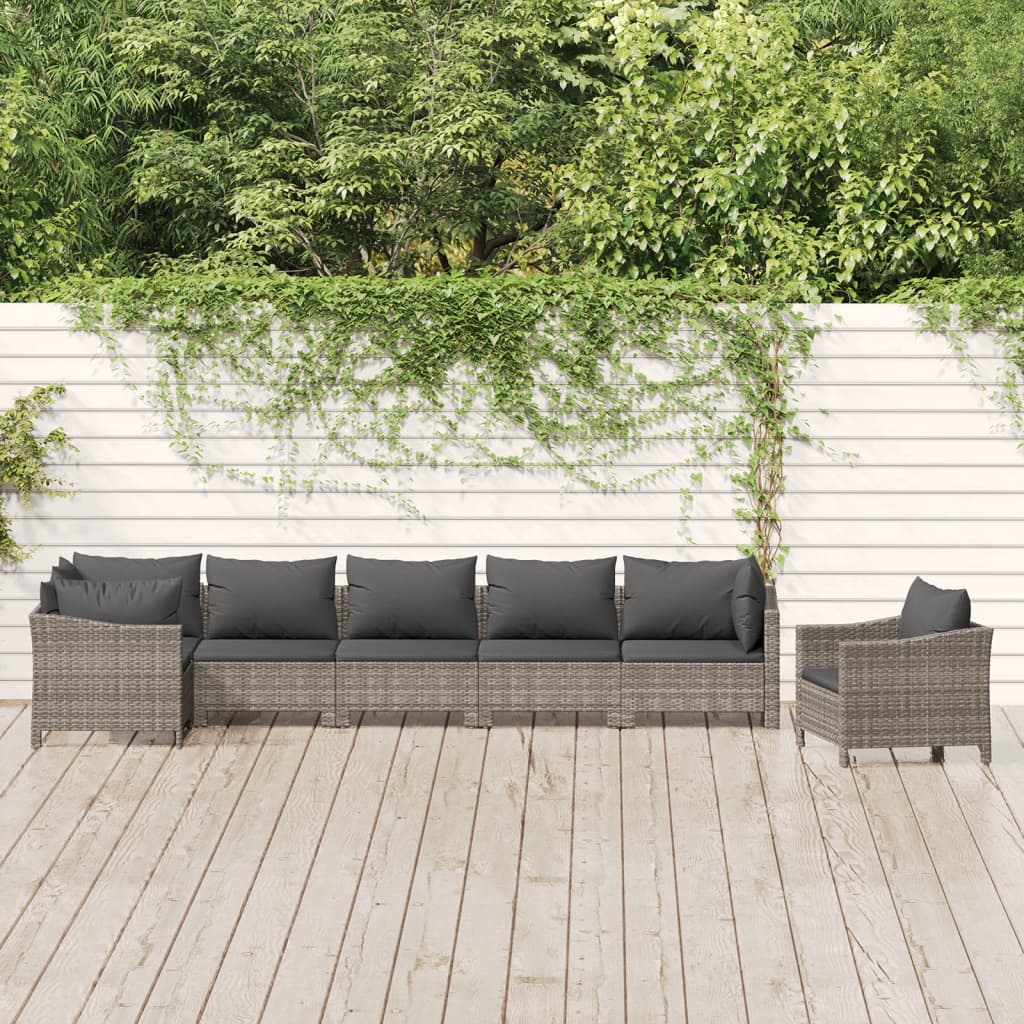 5-delige Loungeset met kussens poly rattan grijs