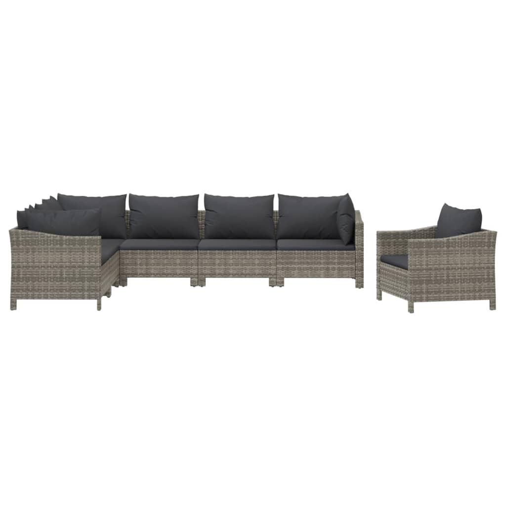 8-delige Loungeset met kussens poly rattan grijs