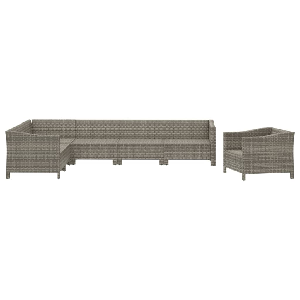 8-delige Loungeset met kussens poly rattan grijs