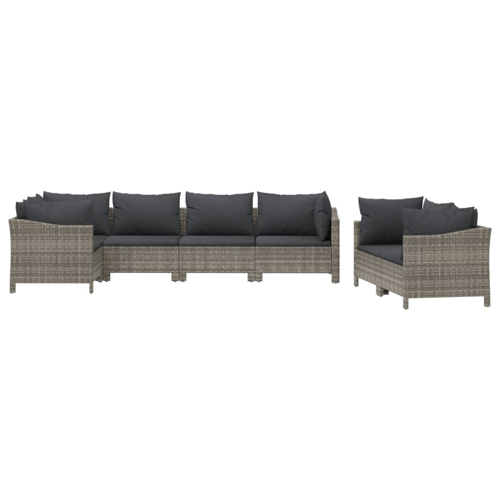 8-delige Loungeset met kussens poly rattan grijs