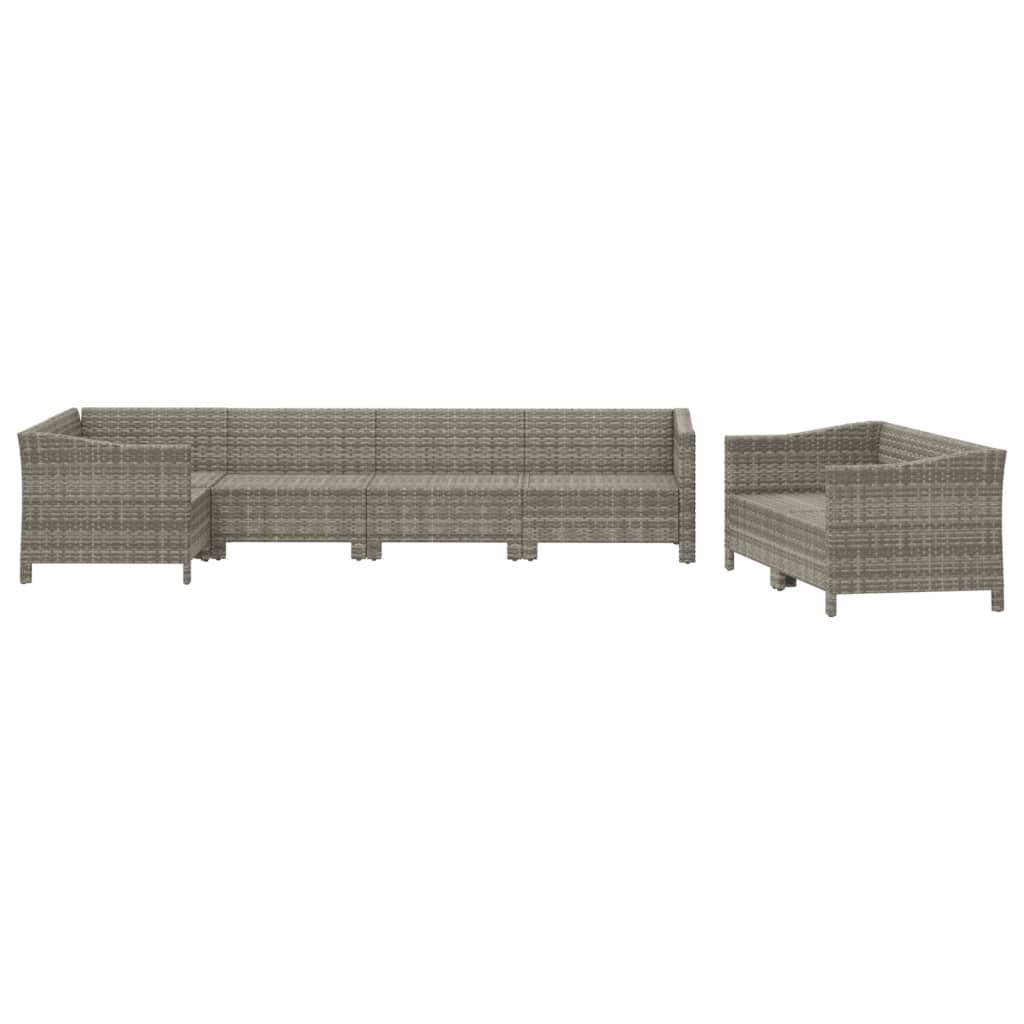 8-delige Loungeset met kussens poly rattan grijs