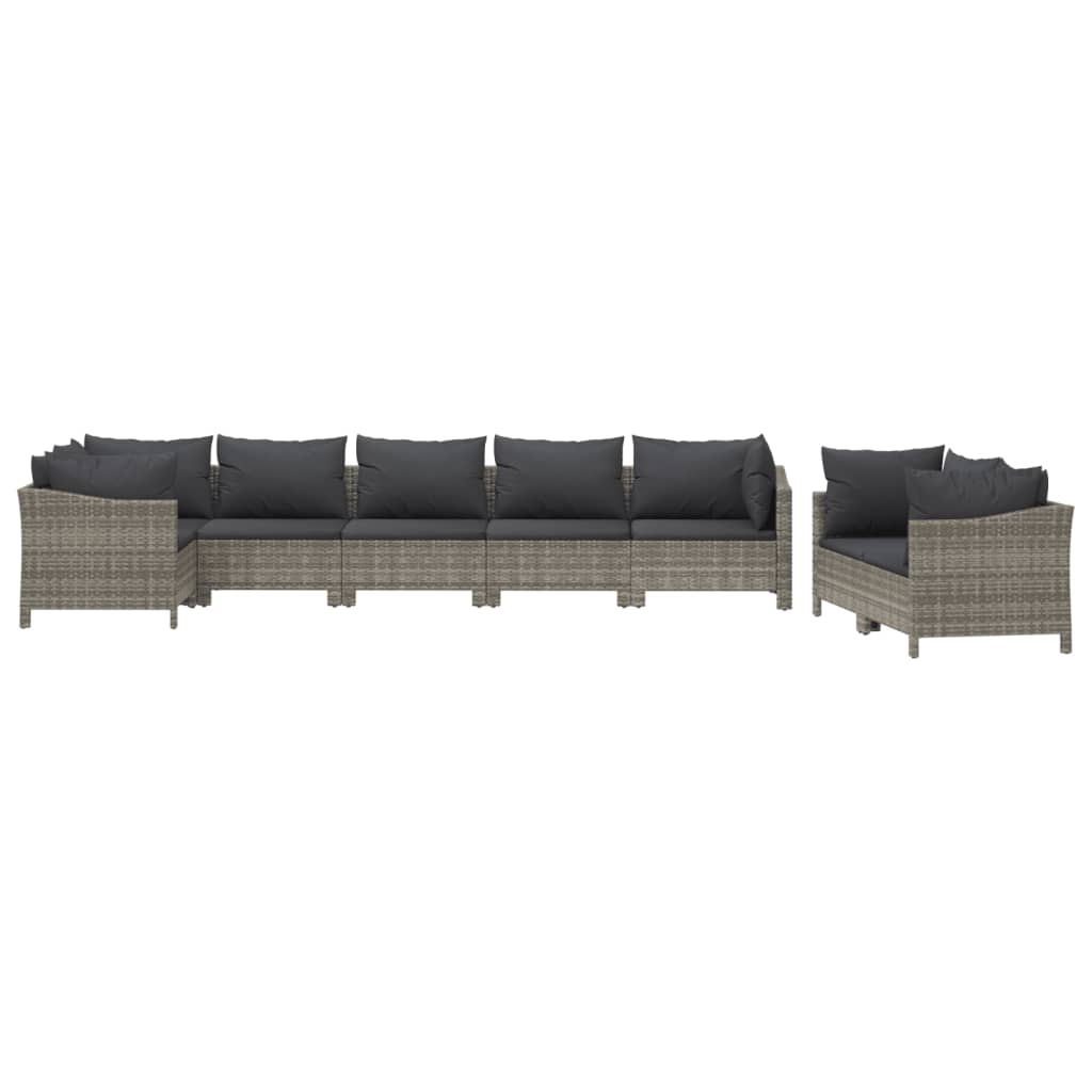 8-delige Loungeset met kussens poly rattan grijs