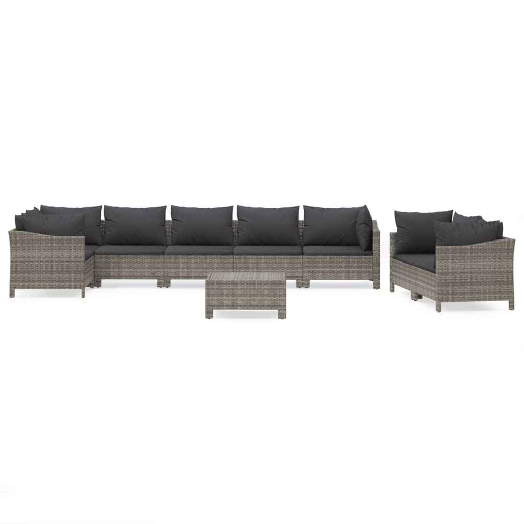 8-delige Loungeset met kussens poly rattan grijs