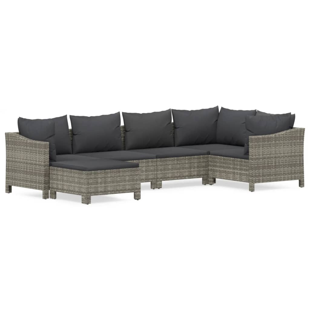 7-delige Loungeset met kussens poly rattan grijs