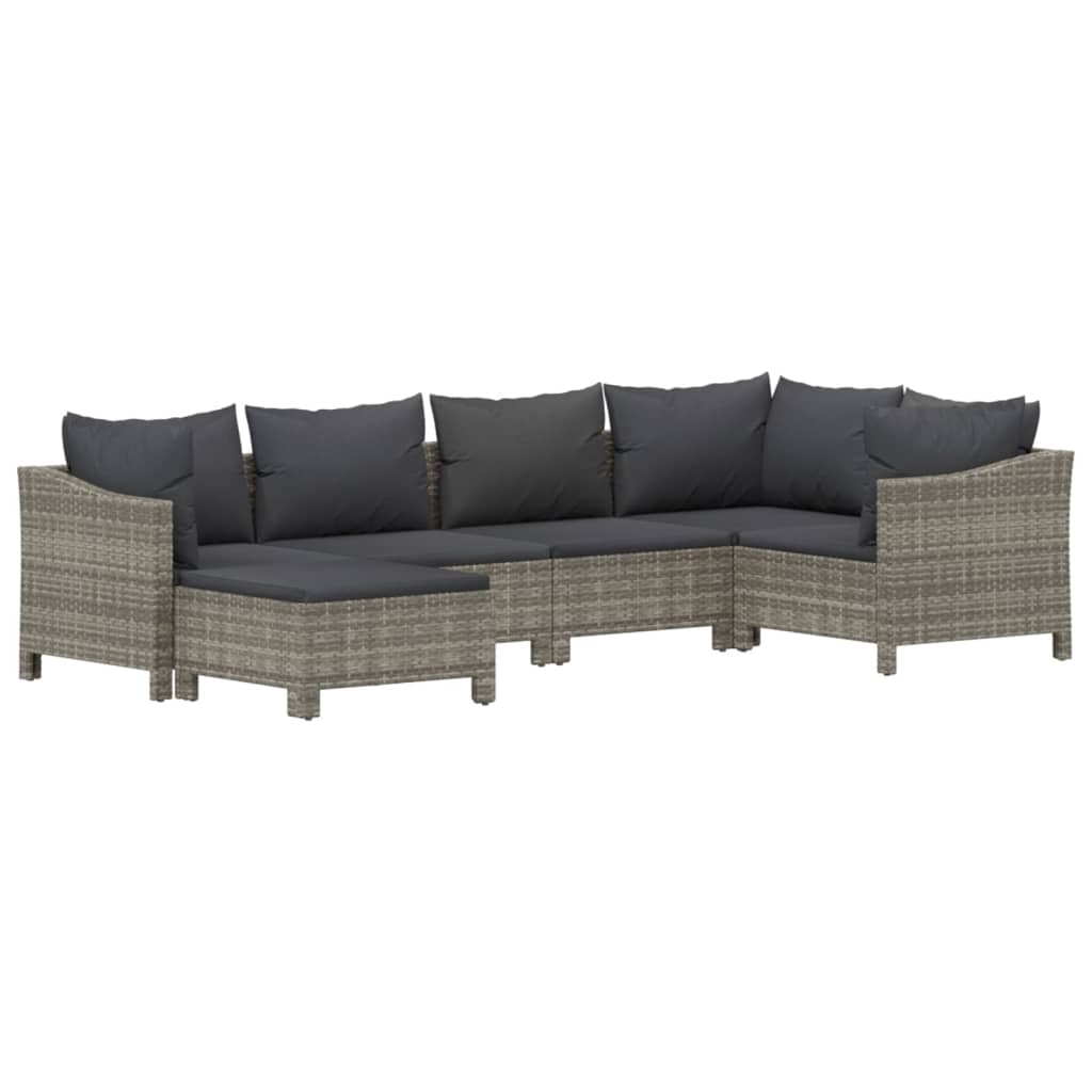 7-delige Loungeset met kussens poly rattan grijs