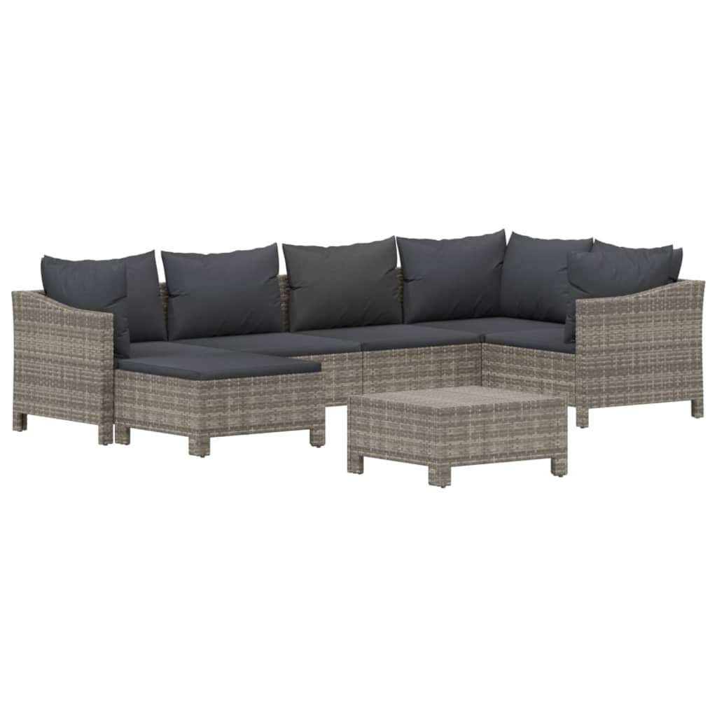 7-delige Loungeset met kussens poly rattan grijs