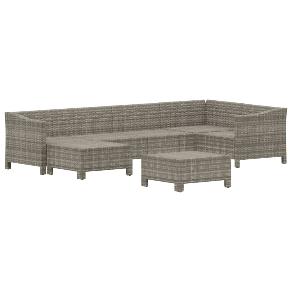 7-delige Loungeset met kussens poly rattan grijs