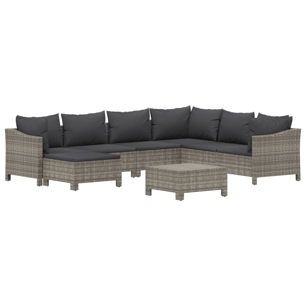 7-delige Loungeset met kussens poly rattan grijs