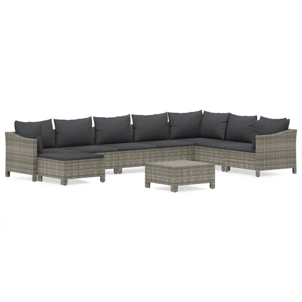 7-delige Loungeset met kussens poly rattan grijs