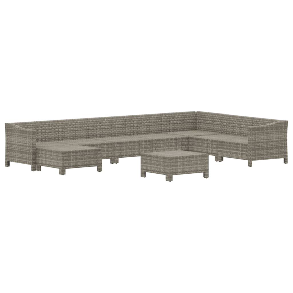 7-delige Loungeset met kussens poly rattan grijs