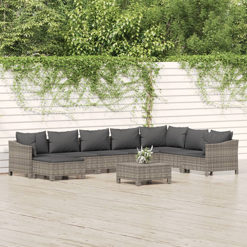 7-delige Loungeset met kussens poly rattan grijs