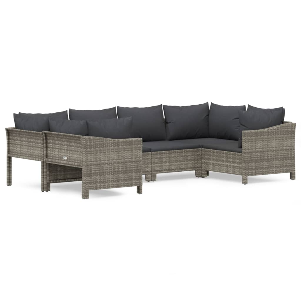 7-delige Loungeset met kussens poly rattan grijs