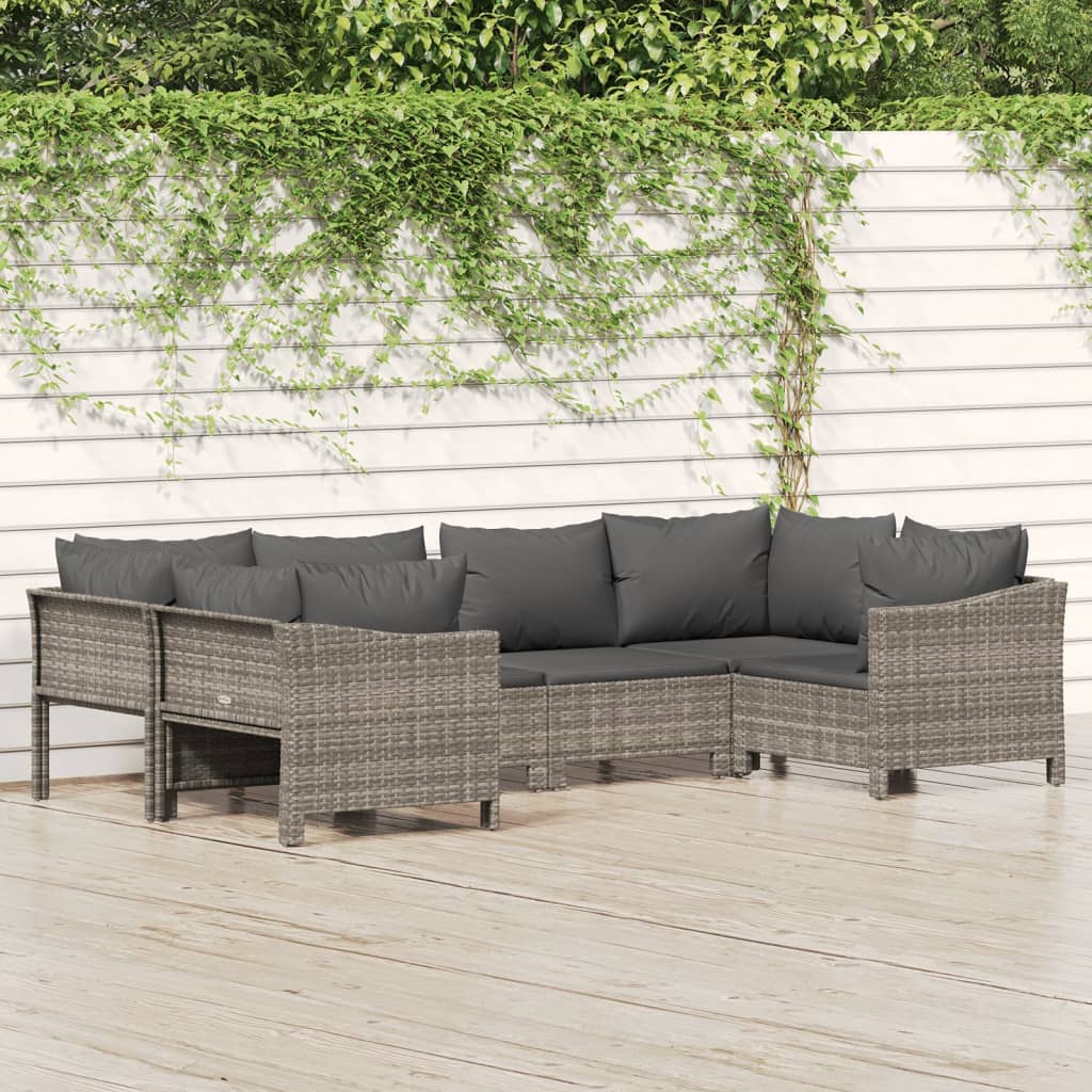 7-delige Loungeset met kussens poly rattan grijs