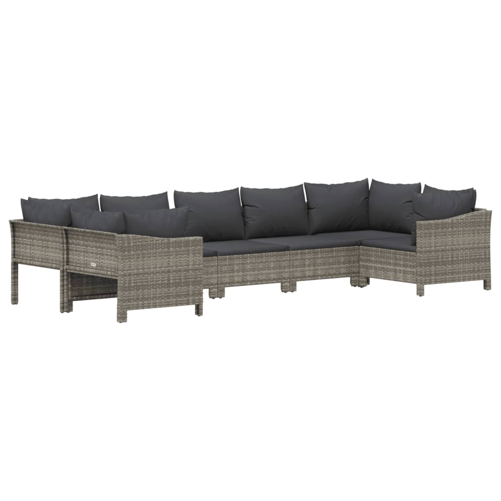 7-delige Loungeset met kussens poly rattan grijs