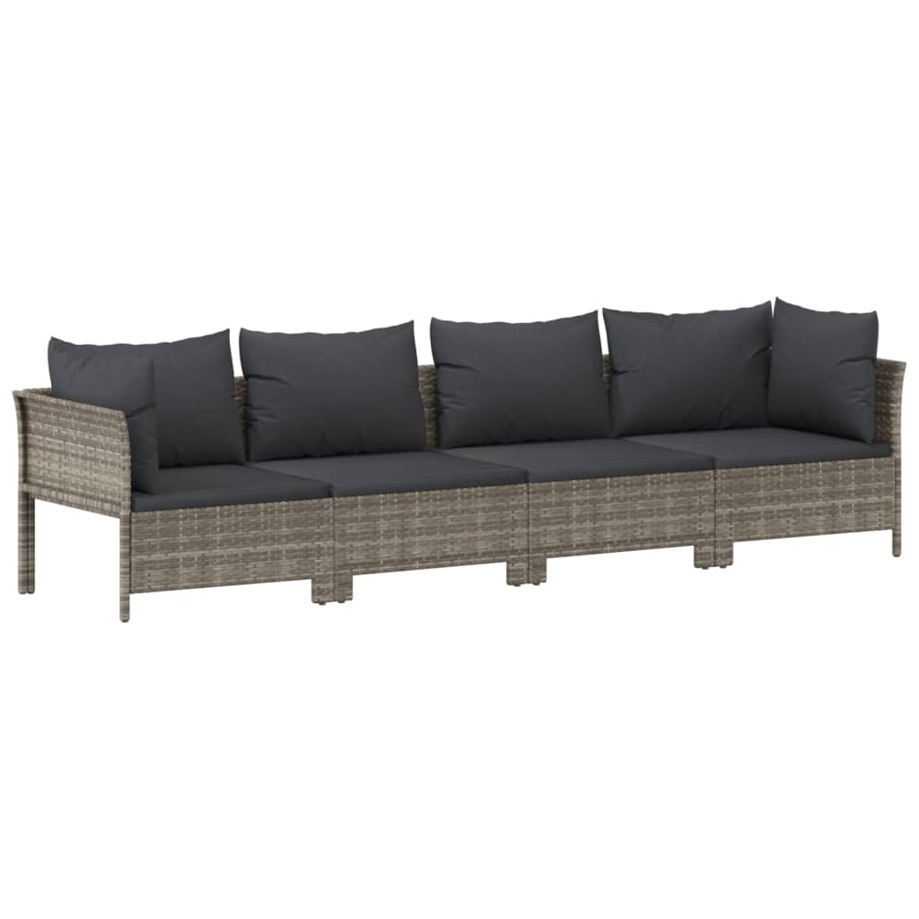 7-delige Loungeset met kussens poly rattan grijs