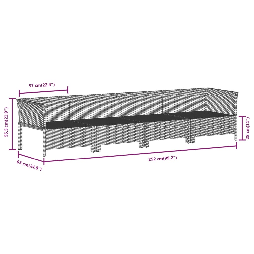 7-delige Loungeset met kussens poly rattan grijs