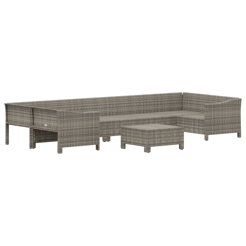 7-delige Loungeset met kussens poly rattan grijs