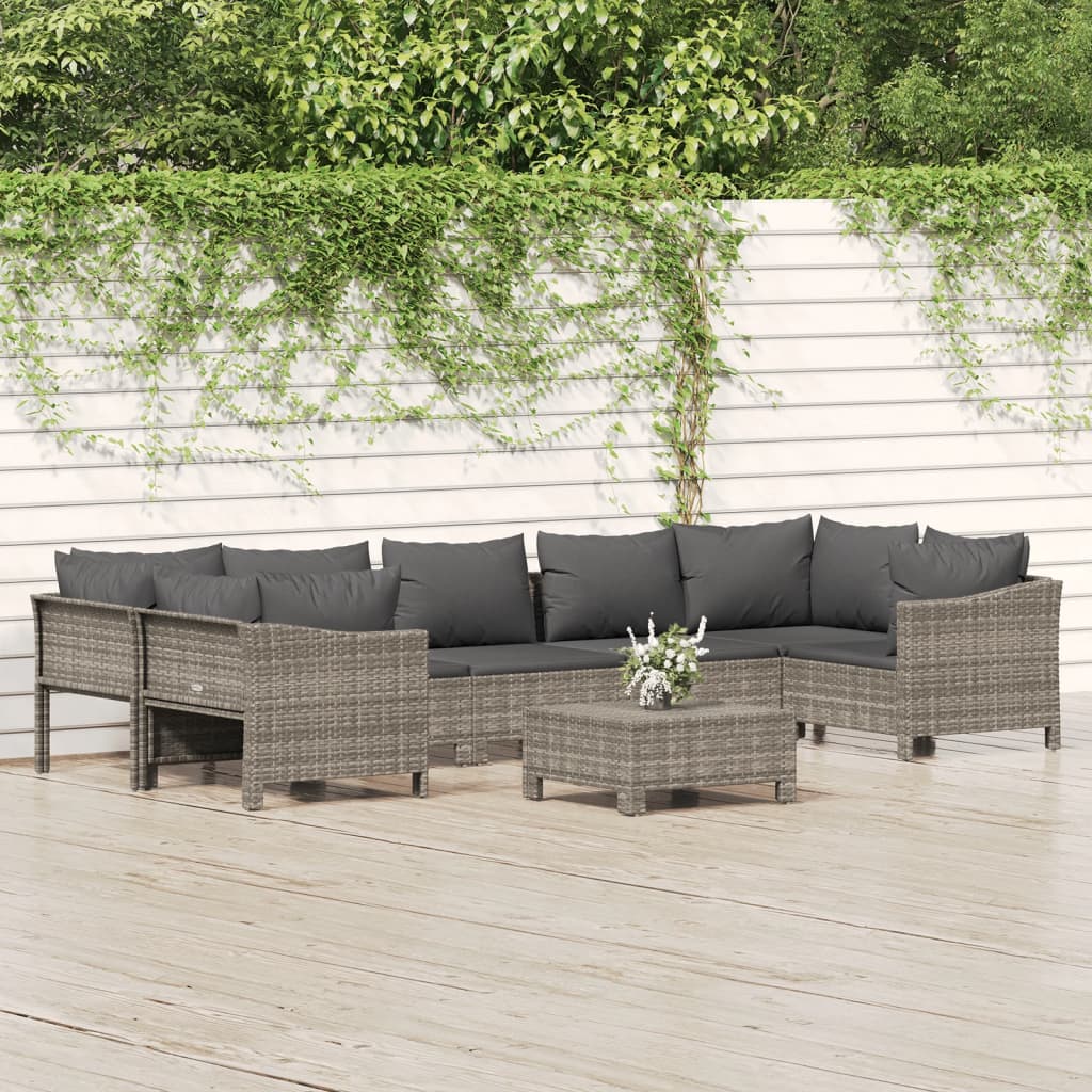 7-delige Loungeset met kussens poly rattan grijs