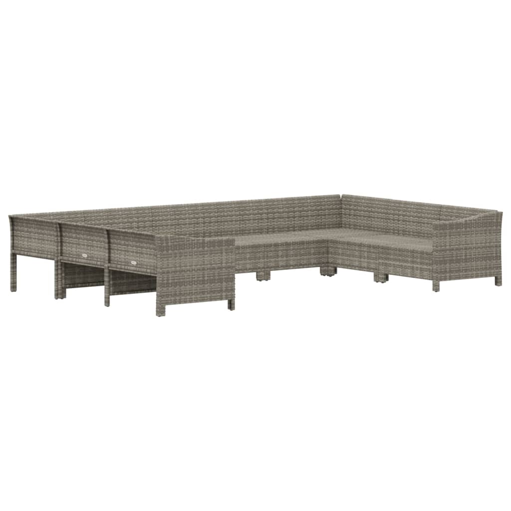 11-delige Loungeset met kussens poly rattan grijs