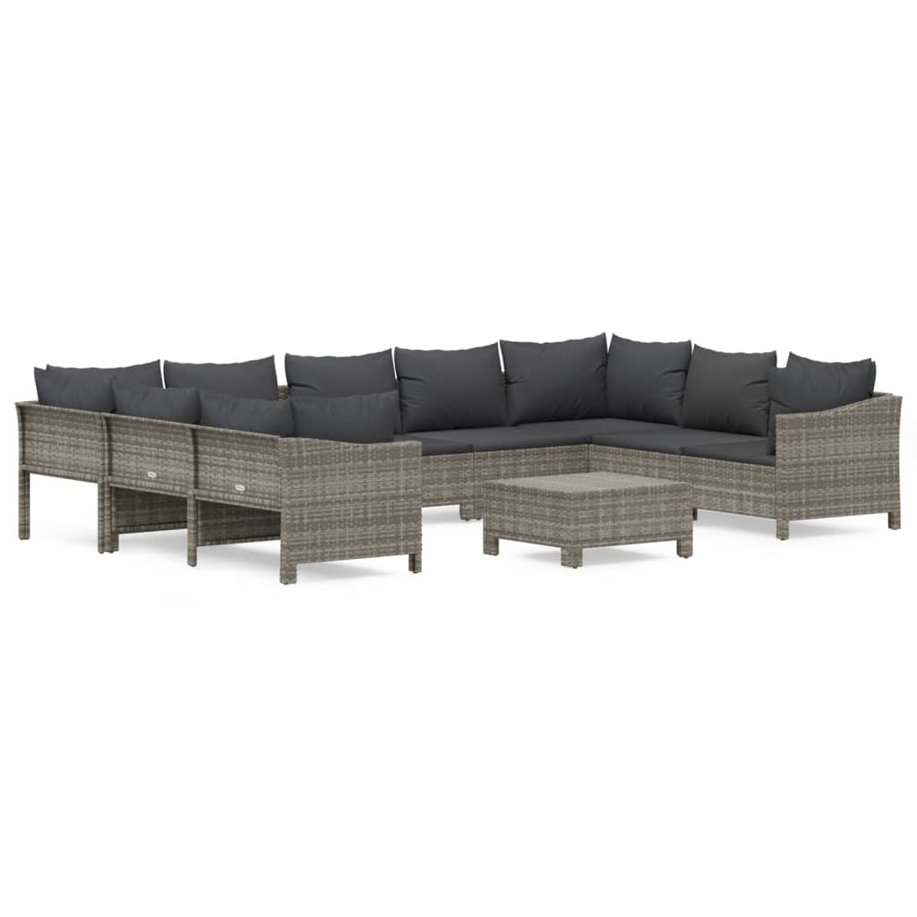 11-delige Loungeset met kussens poly rattan grijs