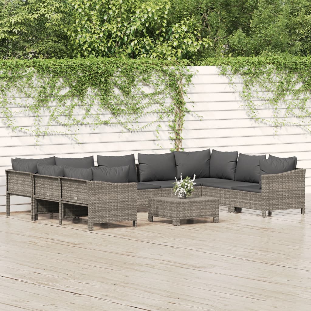 11-delige Loungeset met kussens poly rattan grijs