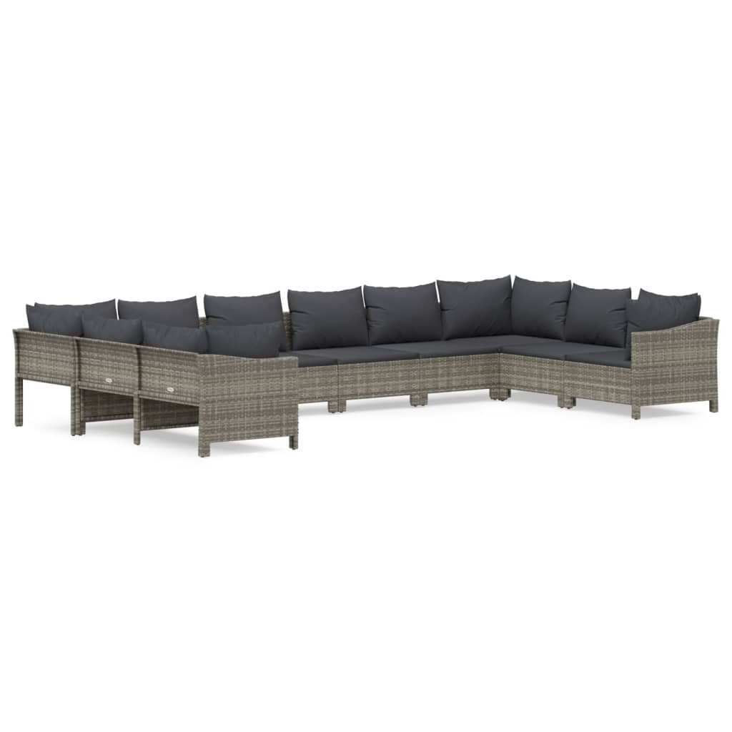 11-delige Loungeset met kussens poly rattan grijs