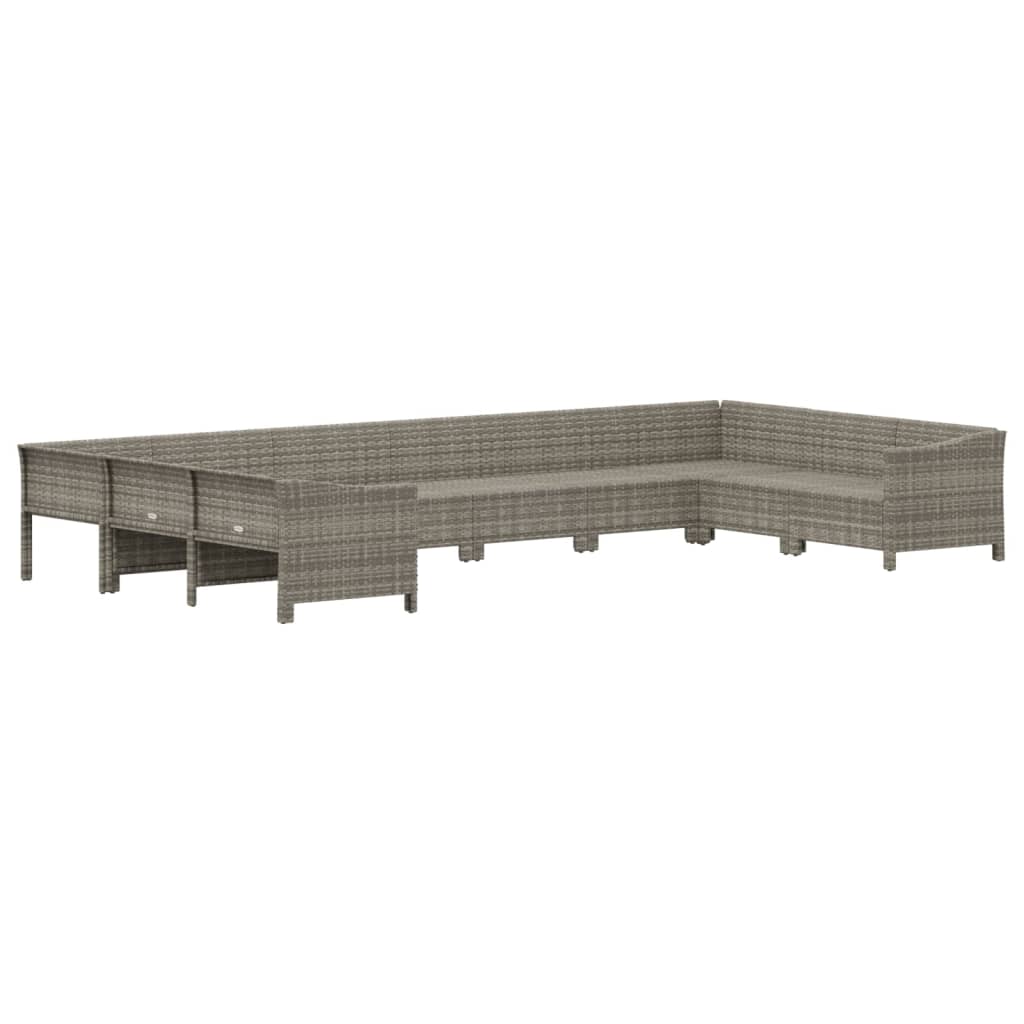 11-delige Loungeset met kussens poly rattan grijs