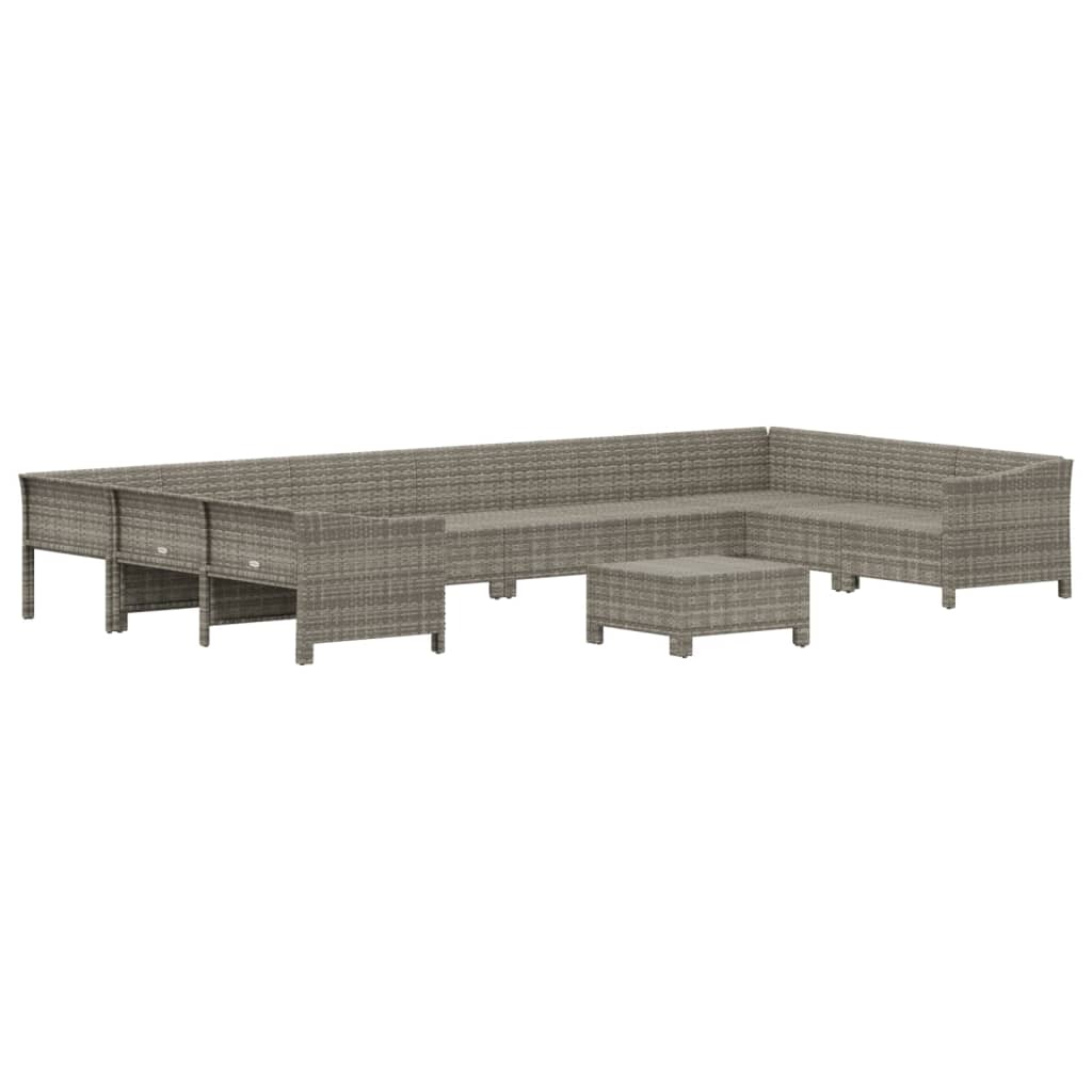 11-delige Loungeset met kussens poly rattan grijs