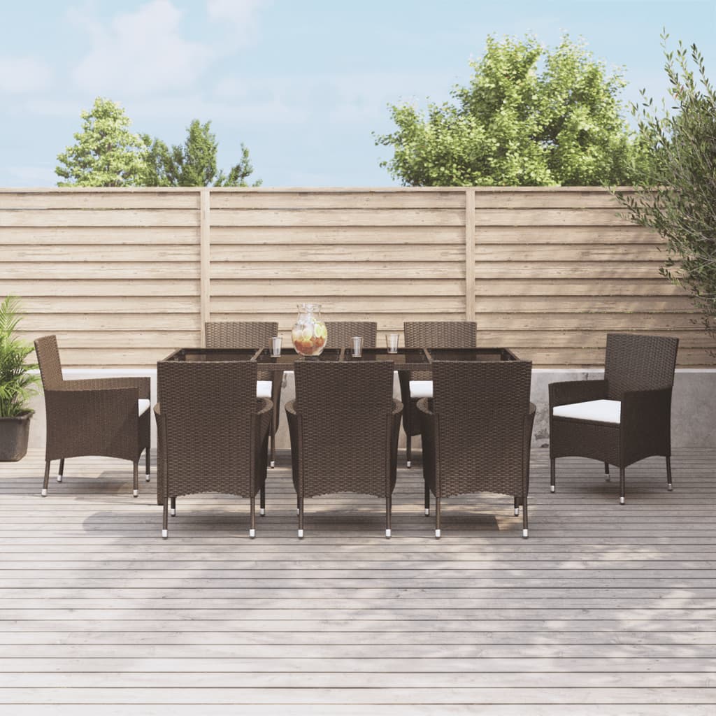 9-delige Tuinset met kussens poly rattan bruin