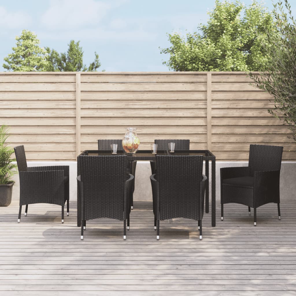 3-delige Tuinset met kussens poly rattan zwart