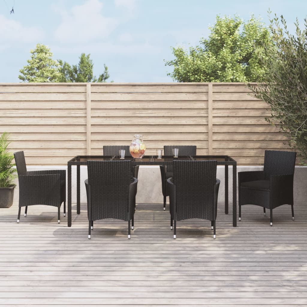 3-delige Tuinset met kussens poly rattan zwart