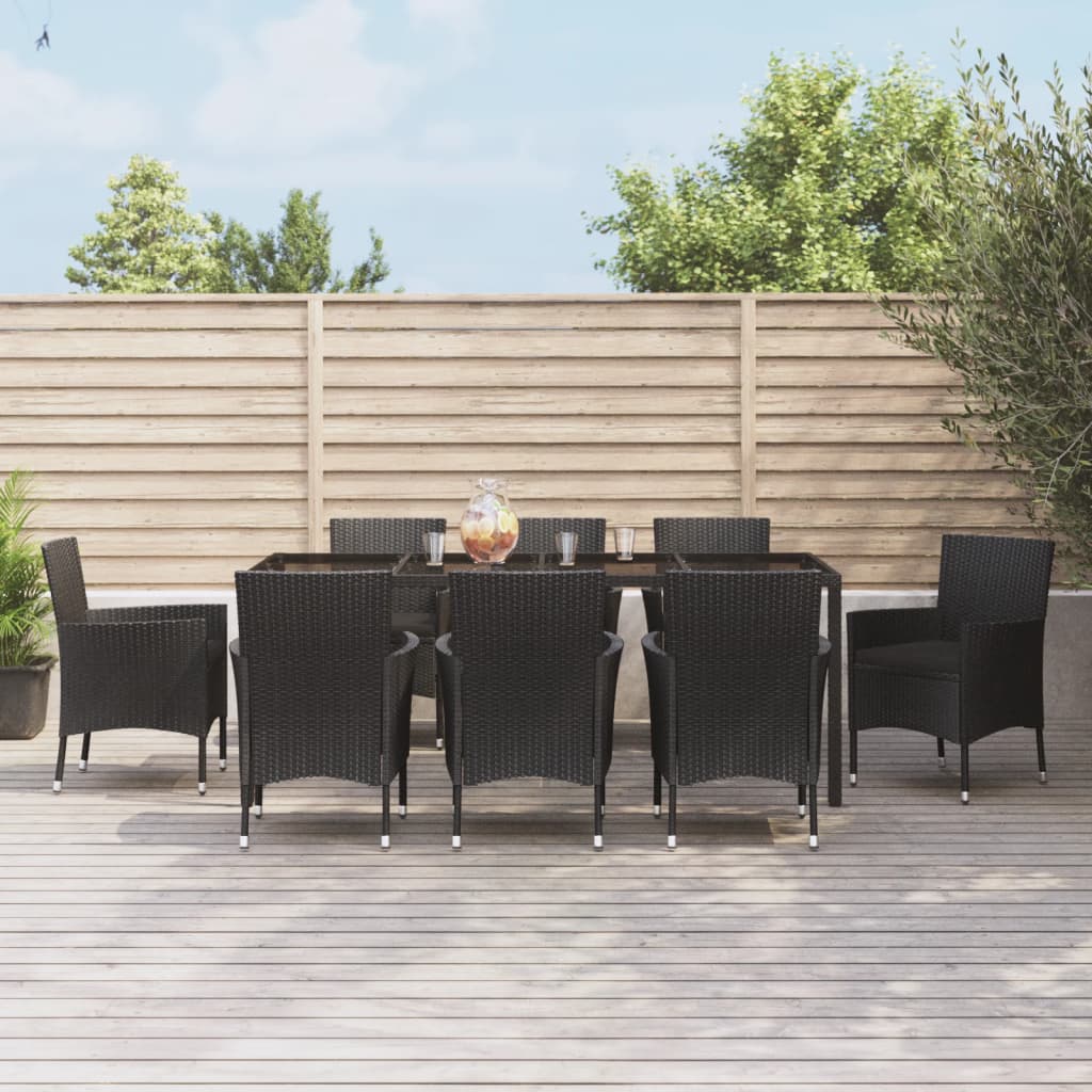 3-delige Tuinset met kussens poly rattan zwart