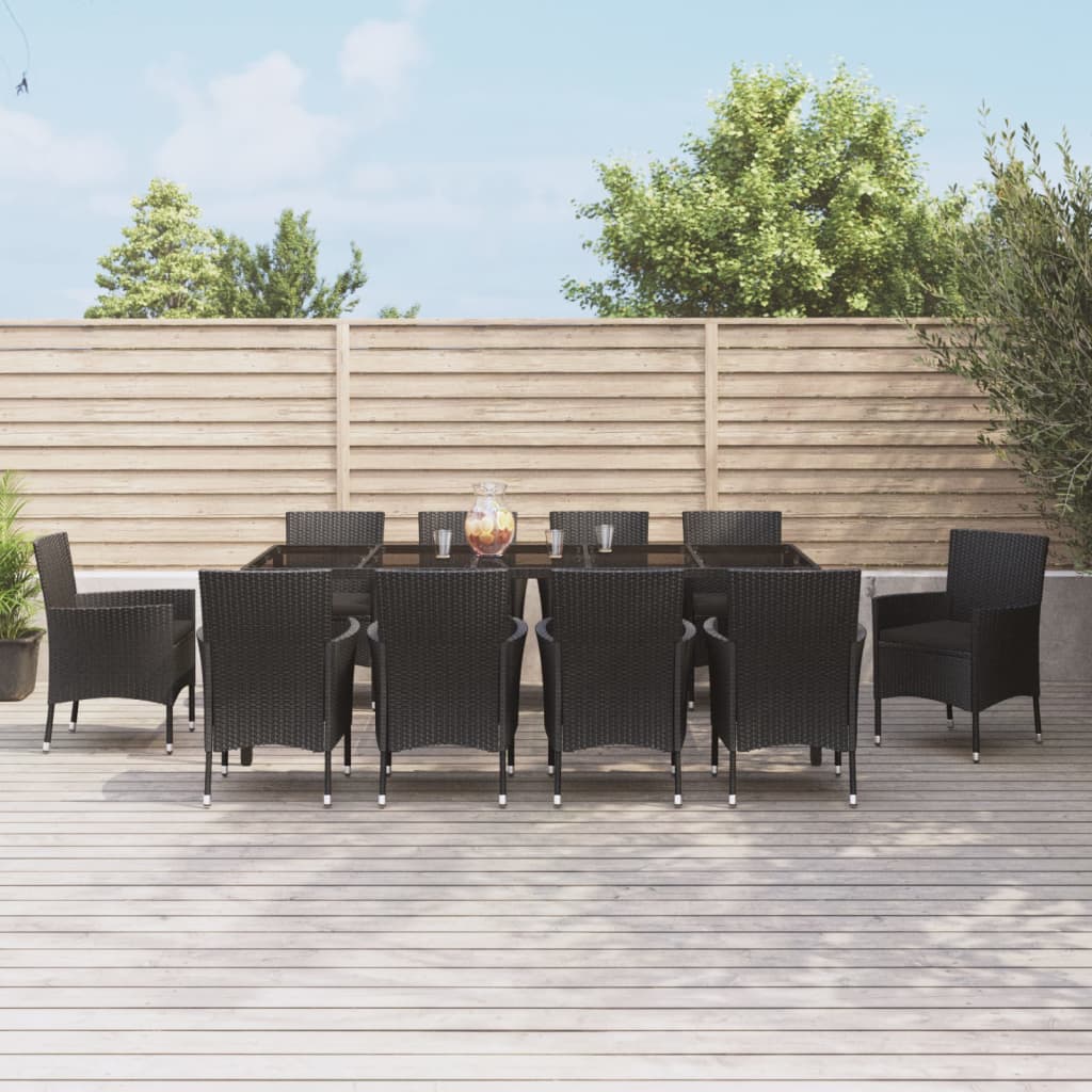 3-delige Tuinset met kussens poly rattan zwart