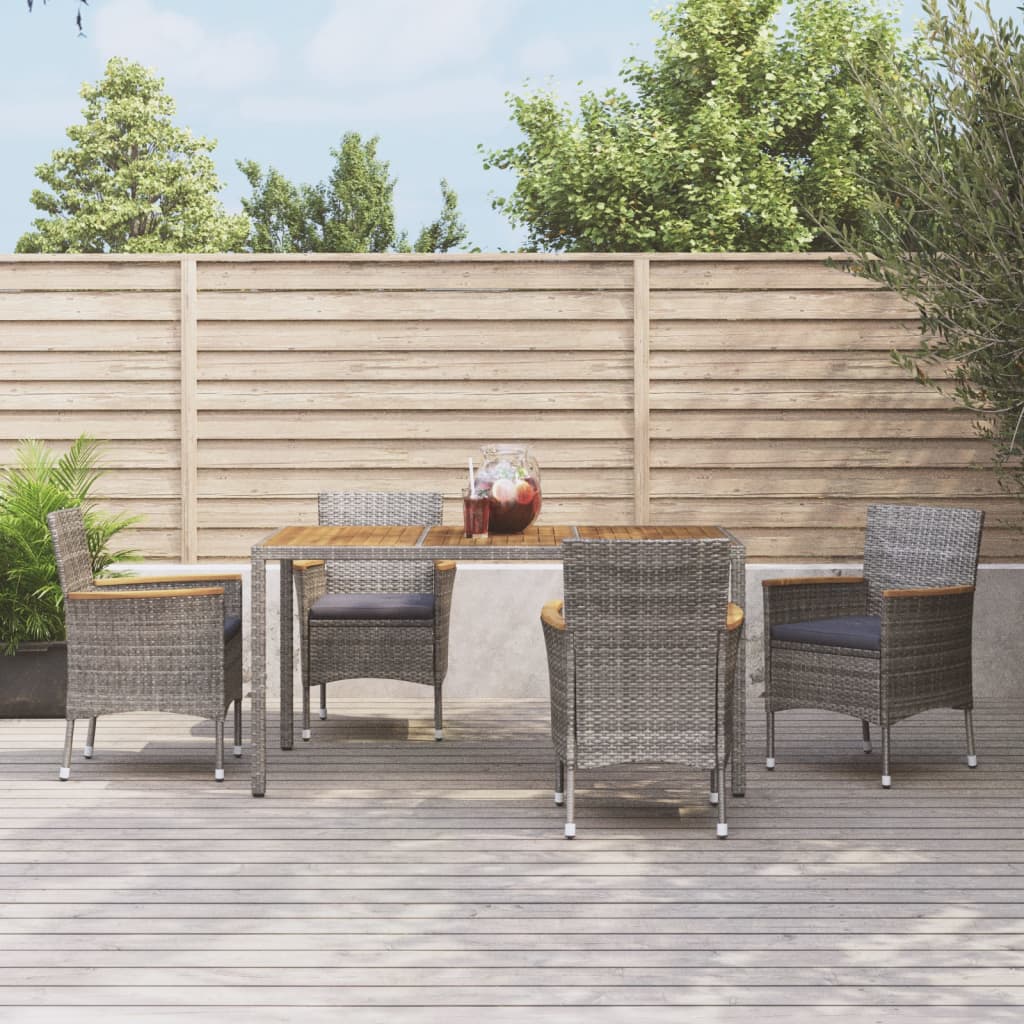 5-delige Tuinset met kussens poly rattan grijs