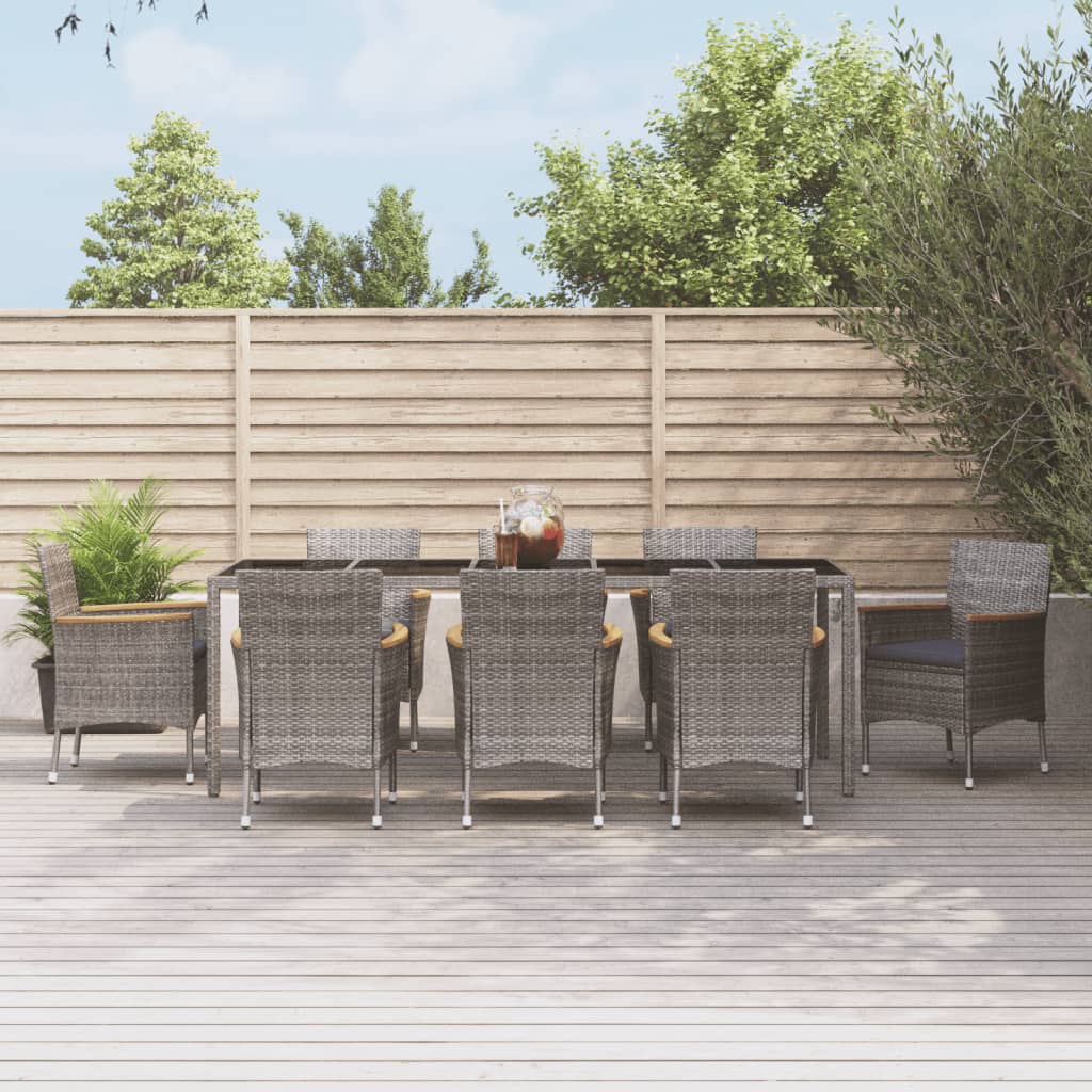 9-delige Tuinset met kussens poly rattan grijs