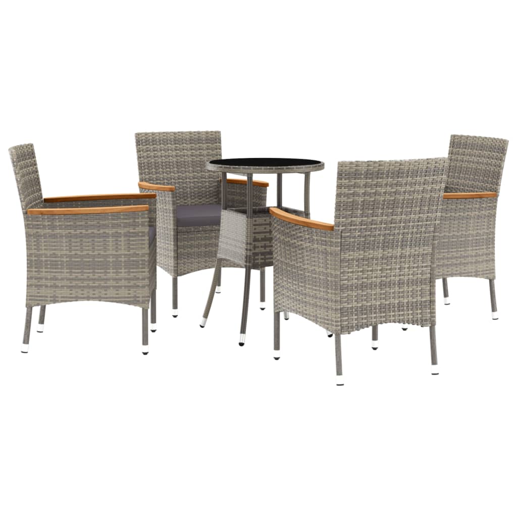 5-delige Bistroset met kussens poly rattan